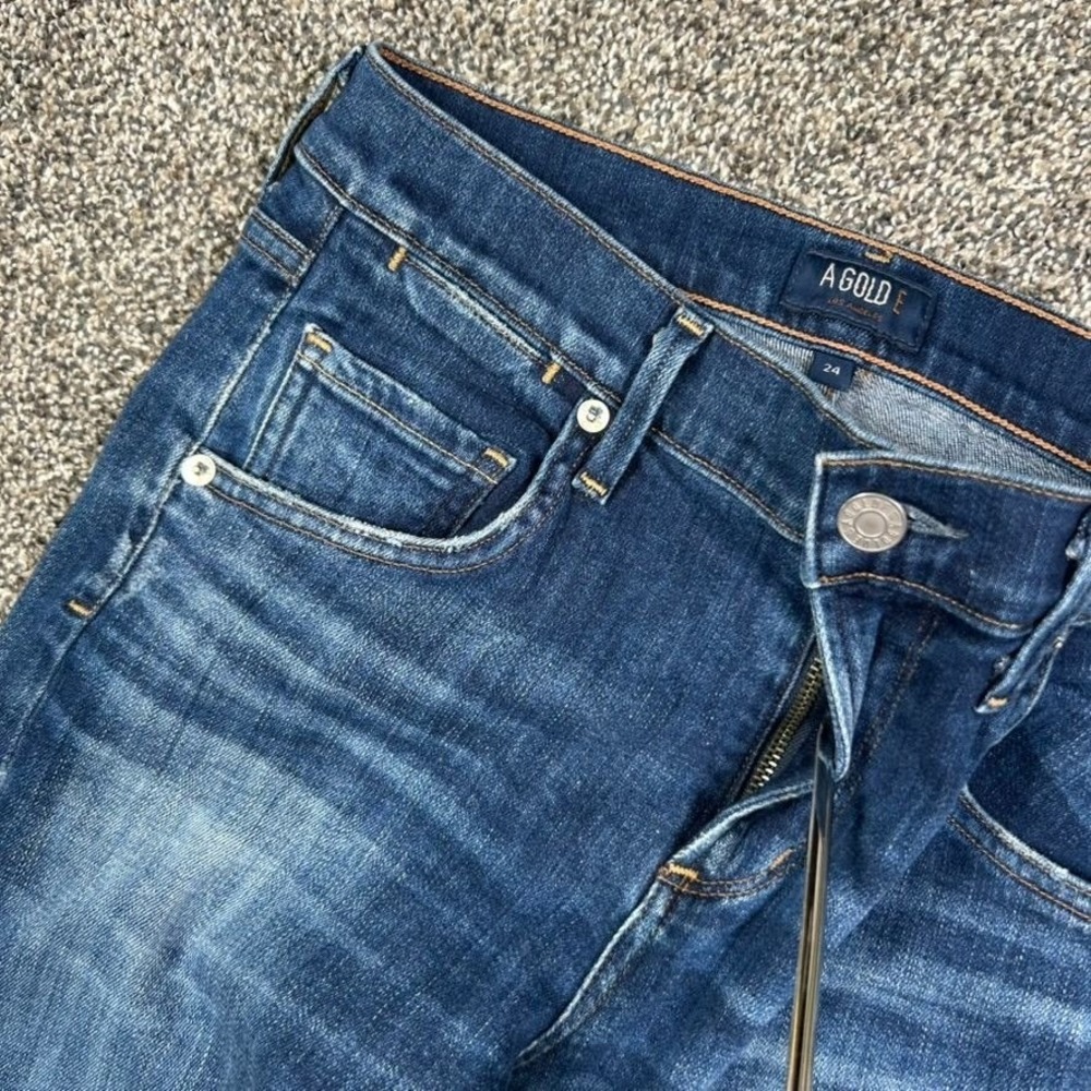 Agolde Isabel Dark Denim Distressed Raw Hem Jeans Womens 24 Straight Leg Fit - Picture 3 of 13
